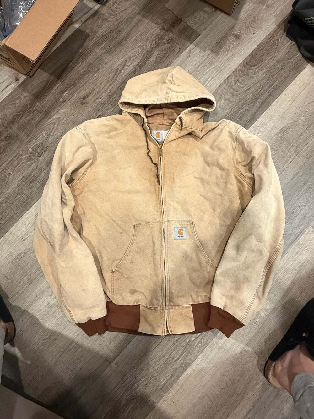 Vintage 1995 Carhartt Active Jacket JR115 Tan Brown Thermal Mens XL Distressed